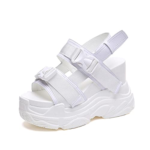 DZQQ Recién Llegado 2020, Sandalias de Plataforma de Verano para Mujer, cuñas de 11,5 CM, Zapatos Casuales de Fondo Grueso, Sandalias cómodas con Hebilla Blanca, Zapatillas