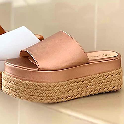 DZQQ Zapatillas de Mujer, cuñas, Zapatos de Tacones Informales Inferiores, Zapatos de Mujer Trenzados con Cuerda de cáñamo, Zapatillas de Playa, Sandalias Planas con Plataforma, Zapatos