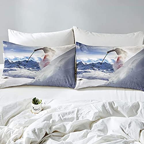 EANSSN Deportes Esquí Juego Ropa Cama Liviano Edredón con Tema Deportes Extremos Esquí Antártico Diseño Impresión Decoración Montaña Nieve Edredón Acolchado 2 Funda Almohada Double Size