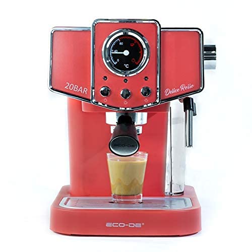 ECODE Cafetera Espresso Delice Rosso, 20 Bares de Presión, Vaporizador Orientable, Depósito de 1.5 litros, Mono/Doble dosis, Manómetro con Temperatura ECO-419 DR