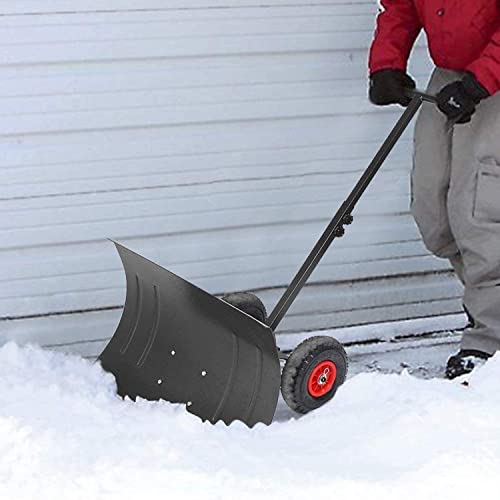 Efficient Snow Shovel with Wheels 29" Blade Rolling Snow Pusher Shovel with Wheels and Adjustable Handle Rolling Snow Plow for Snow Removal for Driveway Garden Pavement