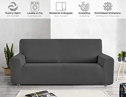 Eiffel Textile Funda Sofa Elastica Protector Adaptable Rústica Sofá, Gris, 4 Plazas (230-270 cm)