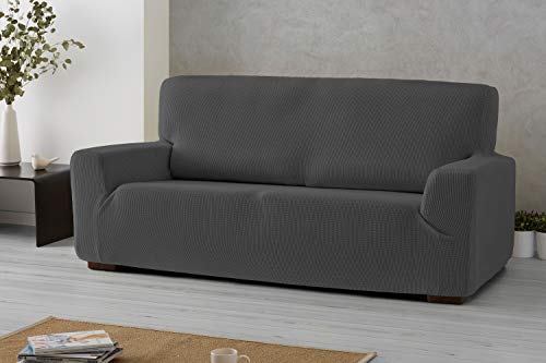 Eiffel Textile Monaco Elastica Adaptable. Funda Sofa Lisa, 94% poliéster 6% Elastano, Gris, 3 Plazas (180-240 cm)