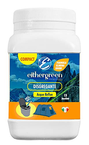 Eithergreen COMPACT - El desintegrador elimina los olores de las aguas residuales - para inodoros portátiles de camping - 15 sobres de 15 g