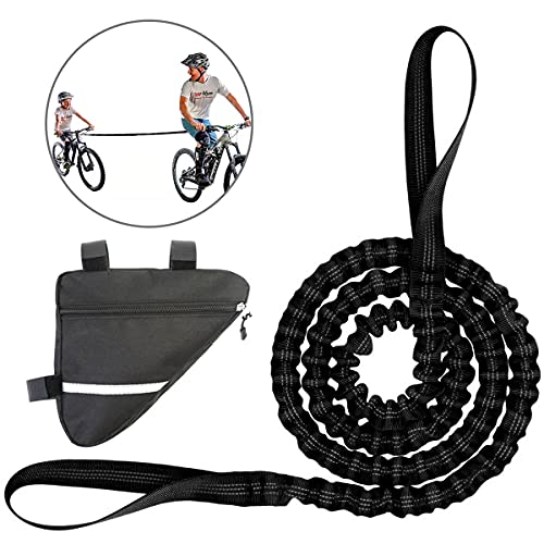 Elástica Cuerda Remolque para MTB Bicicleta Cuerda de Remolque para Niños Cuerda de Nailon Bungee Cord para Bicicleta con El Marco del Bolso del Triángulo Negro, Peso Carga De hasta 500 Libras