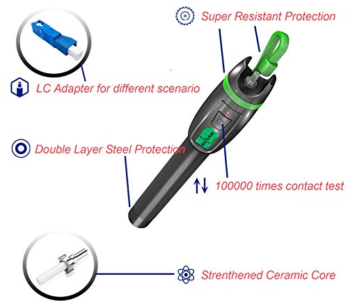 Elfcam - Localizador Visual de Fallos, Entrega con el Adaptador SC Macho a LC Hembra, Probador de Cable de Fibra Óptica para LC SC FC ST E2000, 10mW / 10KM