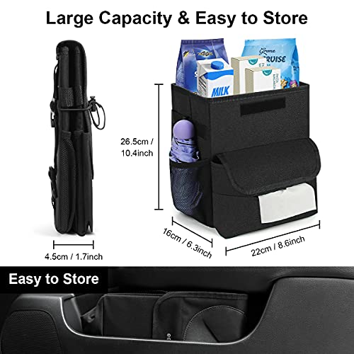 ELZO Bote de basura impermeable para coche con soporte para pañuelos extraíble y 2 bolsas de almacenamiento, cubo de basura multifuncional plegable a prueba de fugas para viajes y camping de 2 galones