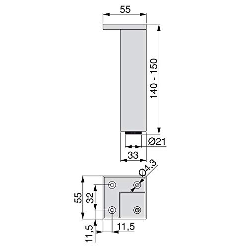 Emuca - Patas para mueble, Pies de plástico para muebles color cromado, Lote de pies con tornillos de montaje, varios modelos (H 140mm Esquina (lote 4 un), Cromado)