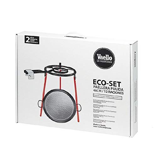 Envio 24horas Vaello La Valenciana 6140 El Ecoset contiene patas soporte cuadradas, paella pulida de 46cm y un quemador de 400mm 2 años garantia.