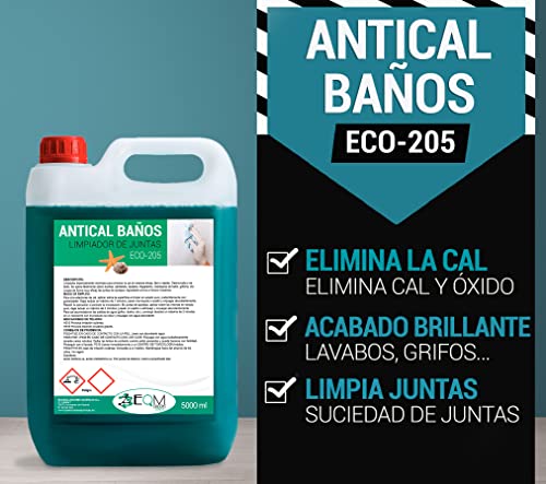 EQM SOLUCIONES QUÍMICAS | ECO-205 | 5L | Antical-Desincrustante para Baños | Ideal para limpieza de juntas de azulejos | Elimina manchas amarillas y de óxido