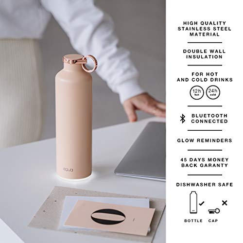 EQUA Botella inteligente – 23 oz – Conexión Bluetooth con aplicación y recordatorio de señal luminosa – Termo de doble pared de acero inoxidable – Tapa de metal rosa MT 15