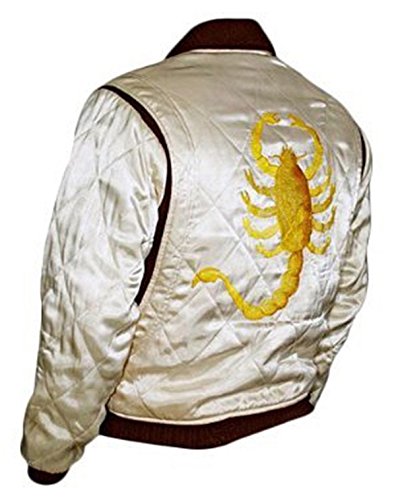 EU Fashions Drive Scorpion Jacket Ryan Gosling Driver Bomber Ivory Satin Jacket