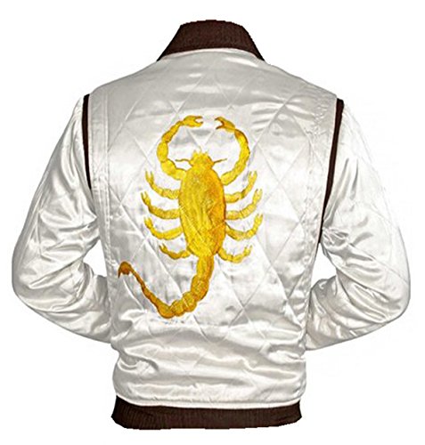 EU Fashions Drive Scorpion Jacket Ryan Gosling Driver Bomber Ivory Satin Jacket