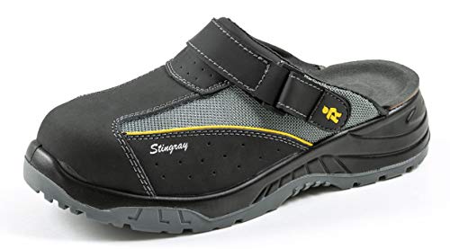 EuroRoutier Stingray Black Leather, Zuecos Zapatos de Seguridad Certificado CE EN ISO SB+A+E+FO+SRC (44)