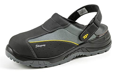 EuroRoutier Stingray Black Leather, Zuecos Zapatos de Seguridad Certificado CE EN ISO SB+A+E+FO+SRC (44)