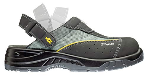 EuroRoutier Stingray Black Leather, Zuecos Zapatos de Seguridad Certificado CE EN ISO SB+A+E+FO+SRC (44)