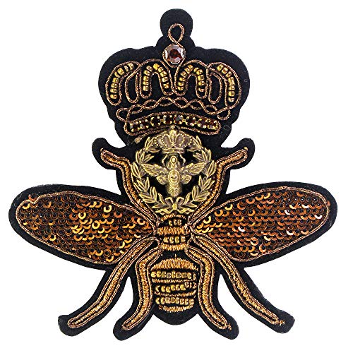 Exquisito bordado de abeja corona, apliques de lentejuelas con cuentas de metal, parches de decoración, insignias para coser en 2 piezas (D)