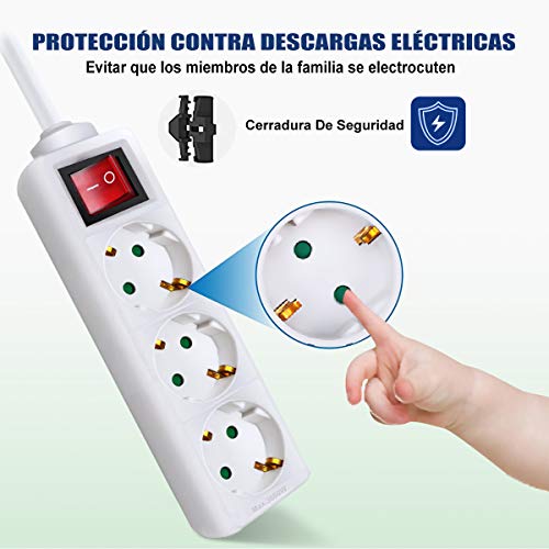 EXTRASTAR Regleta alargador de 5 metros con 3 enchufes e interruptor (Blanco)