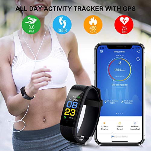 F-FISH Pulsera Actividad Inteligente Pantalla Color Reloj con Pulsómetro Impermeable Monitor de Ritmo Cardíaco Podómetro Deportiva Fitness Tracker para Mujer Hombre Niños