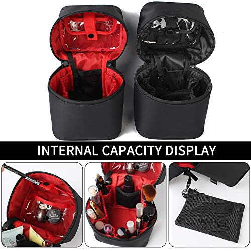 FANDARE Bolsas de Maquillaje Mujeres Bolsa de Cosméticos de Viaje Bolsa de Aseo Neceseres de Viaje Niñas Vacaciones Viajes de Negocios Impermeable Nylon Negro Rojo