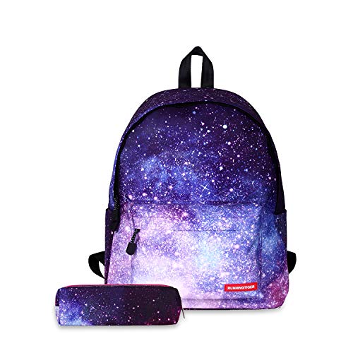 FANDARE Mochila Galaxy Mochilas Tipo Casual Bolsas Escolares con Estuche Niña Niño Bolsa de Viaje Bolsos de Mujer Adolescente School Bag Outdoor Viaje Infantiles Daypack Poliéster Púrpura