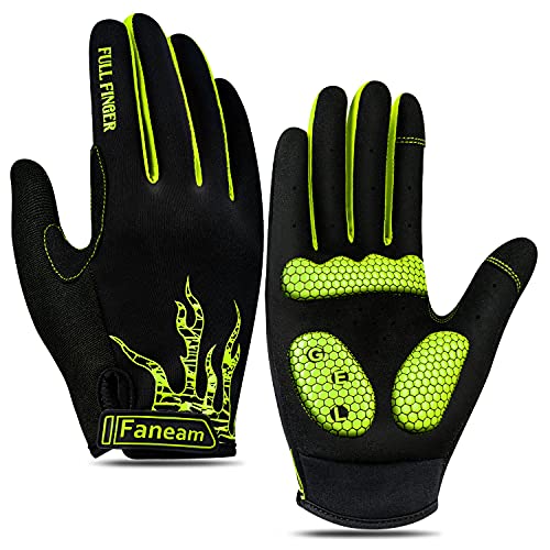 Faneam Guantes de Ciclismo Invierno Hombre Mujer Guante MTB Largo con Pantalla Táctil Guantes Bicicleta Montaña con Acolchadas De Gel Prueba de Viento Guantes Deportivos (Verde S)