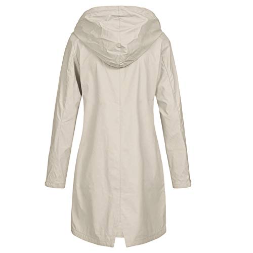 Fcostume - Chubasquero de invierno para mujer, talla grande, para exterior, impermeable, con capucha, chaqueta de lluvia para mujer, beige, 48