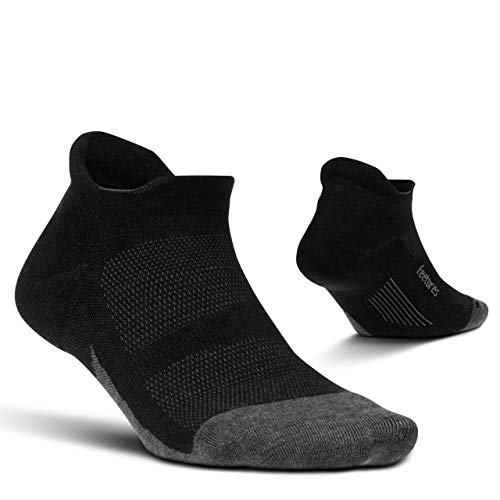 Feetures - Merino 10 Cushion - No Show Tab - Athletic Running Socks for Men and Women - Charcoal - Large