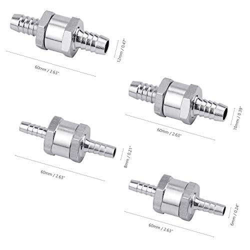 FEIGO 4PCS Válvula antirretorno de Retorno de Combustible de una vía para Gasolina Diesel Oil Chrome Car Auto Carburador Valvula de retencion de Petroleo Combustible de Aire (6 8 10 12mm)