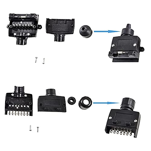 Feuunly Plano Enchufe Remolque 7 Pines, Conector Remolque 7 Pines 12V ​Enchufe Zócalo Australia Impermeable, con Tubo Termorretráctil Y Deducción De Alambre De Cobre(Botas Caucho +Extremodeltornillo)