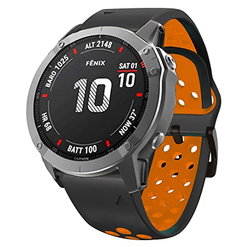 Feysentoe Reemplazo Correa para Garmin fenix 6/6 pro/5/5 plus Brazalete de Repuesto.(naranja negro)