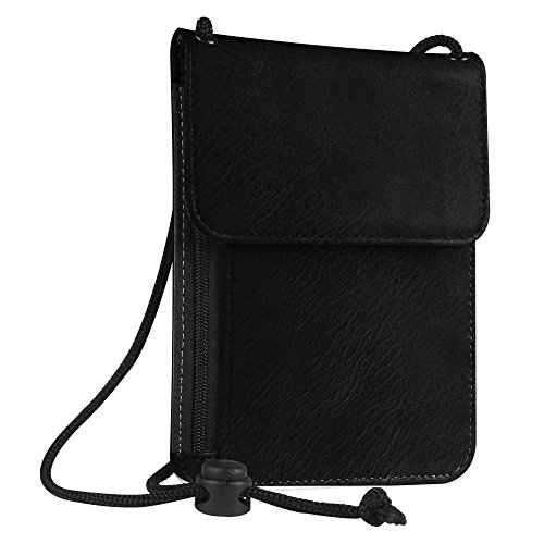 Fintie Portadocumentos de Cuello para Pasaporte [Bloqueo RFID] Cartera de Material Sintético, Negro