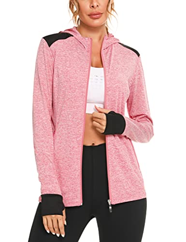 Fipput Sudaderas Mujer con Capucha y Cremallera Chaqueta Deportiva Mujer Running Sudadera de Mujer con Bolsillos con Cremallera Sudadera Mujer Lisa para Correr Gym Yoga Fitness - Vino Tinto XL