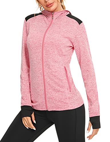 Fipput Sudaderas Mujer con Capucha y Cremallera Chaqueta Deportiva Mujer Running Sudadera de Mujer con Bolsillos con Cremallera Sudadera Mujer Lisa para Correr Gym Yoga Fitness - Vino Tinto XL