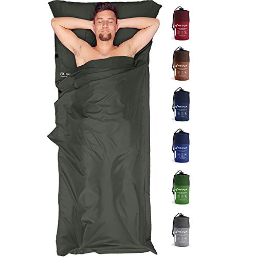 Fit-Flip Sábana Saco de Dormir Ultraligero, Forro de Saco de Dormir de Microfibra con Compartimiento de Almohada añadido, Saco sábana Tambien como Saco de Dormir Ligero - Color: Gris Oscuro