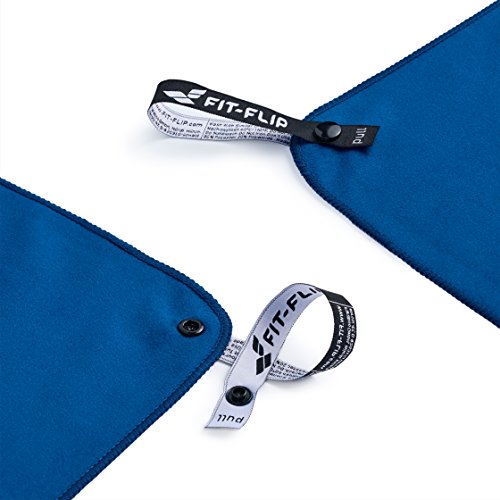 Fit-Flip Toalla Microfibra – en 11 Colores, 8 tamaños – compacta, Ultraligera y de Secado rápido – Toallas Gimnasio – Toalla Gym, Toalla Viaje y Toalla Piscina (50x100cm Azul Oscuro + Bolsa)