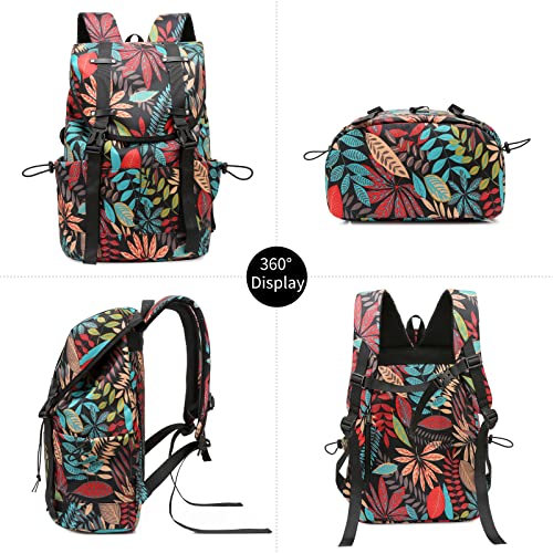 FORRICA Mochila Hombre Mochila Portatil 15.6 Pulgadas Cordón Mochila Mujer Viajes Diarios Ordenador Daypack Impermeable Universitaria Mochila Escolar Hoja