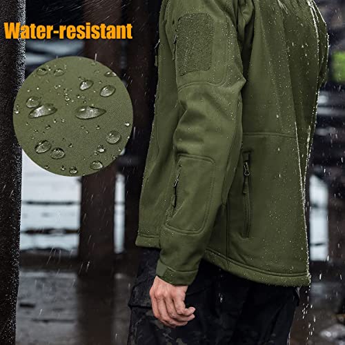 FREE SOLDIER Chaquetas Invierno para Hombre Cazadoras Militar Softshell Ropa de Trabajo Impermeable con Forro Polar para Exteriores Chaquetas de Caza Multibolsillos con Capucha(Verde,S)