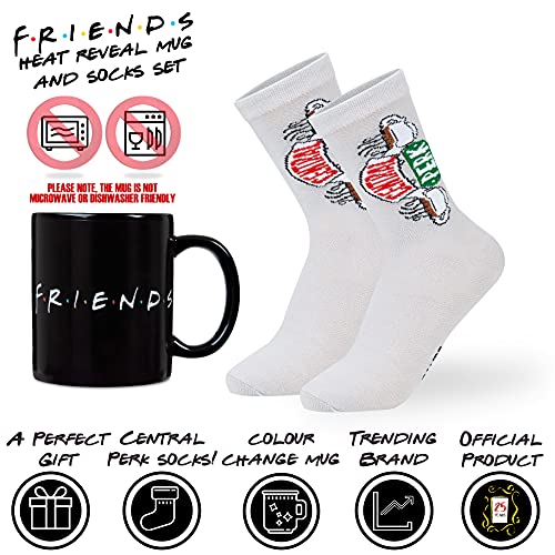 Friends Set de Regalo con Taza Cafe y Calcetines Diseño Central Perk, Tazas Cafe Cambian con Calor, Merchandising Oficial Regalos Originales Cumpleaños Navidad