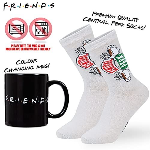 Friends Set de Regalo con Taza Cafe y Calcetines Diseño Central Perk, Tazas Cafe Cambian con Calor, Merchandising Oficial Regalos Originales Cumpleaños Navidad