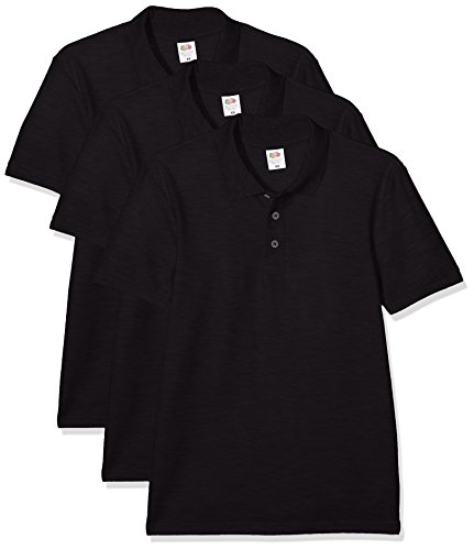 Fruit of the Loom 65/35 Camisa de Polo, Negro (, L (Pack de 3) para Hombre