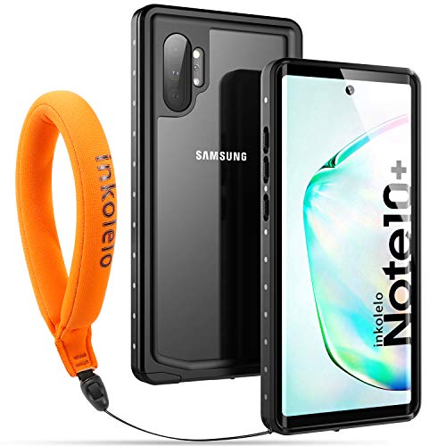 Funda Impermeable Galaxy Note 10 Plus Protección IP68 Waterproof 360-Grados Protectora Antigolpes Anti-rasguños Impermeable Carcasa con Correa Flotante para Samsung Note 10 Plus (Negro mate/Naranja)