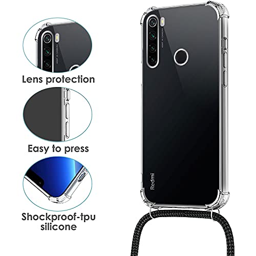 Funda para Xiaomi Redmi Note 8, Transparente Silicona Carcasa con Cuerda para Redmi Note 8, Rosyheart Suave TPU Case con Cuerda para Colgar Ajustable Anti Golpes Protector Case (Oro Rosa)