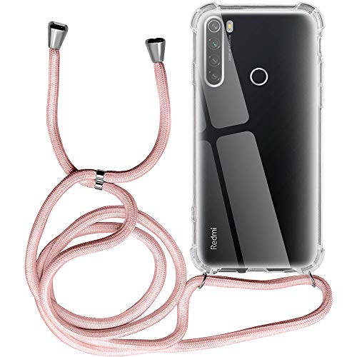 Funda para Xiaomi Redmi Note 8, Transparente Silicona Carcasa con Cuerda para Redmi Note 8, Rosyheart Suave TPU Case con Cuerda para Colgar Ajustable Anti Golpes Protector Case (Oro Rosa)