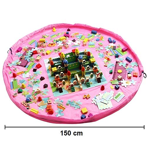 Funky Planet Bolsa de Almacenamiento de Juguetes para Lego, Bolsas de Organizador, Alfombra de Juego para niños de 60 Pulgadas (150 cm) - Organizador portátil de Juguetes para niños (Pink)