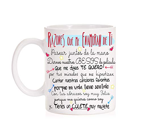 FUNNY CUP Taza Razones Que me Enamoran de Ti. Regalo Divertido con Mucho Amor para Parejas. San valentín. Día de los Enamorados.