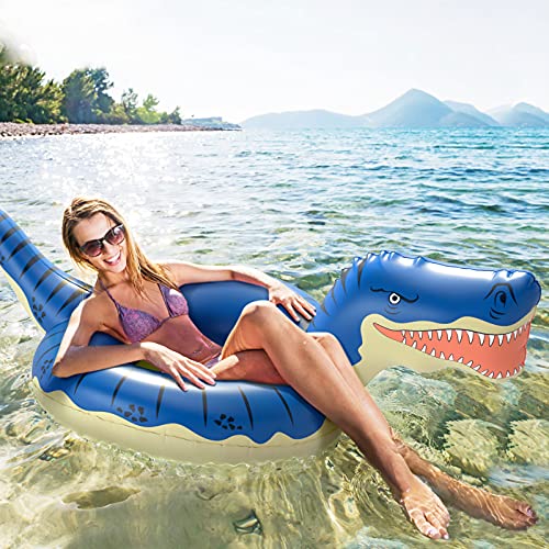 FUNOVA Flotador Piscina Hinchable Dinosaurio - Gigante Colchoneta Anillo de Natación Flotante Lounge Aqua Diversión Verano Inflable Juguete para Fiestas Playa de Piscina para niños Adultos Azul