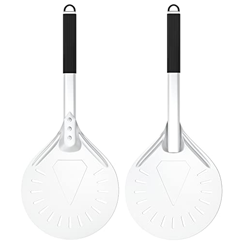 G.a HOMEFAVOR 9 Pulgadas Pala de Pizza Giratoria Perforada de Aluminio Anodizado con Mango Antideslizante Resistente al Calor, Pizzas Paleta Espátula de Horno para Pan de Pizzas Caseras