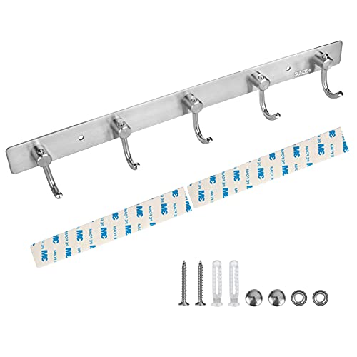 Ganchos Percheros De Pared 304 Acero Inoxidable Adhesivos Colgador de Abrigos con 5 Ganchos Toallero con Tornillo para Dormitorio Baño y Cocina