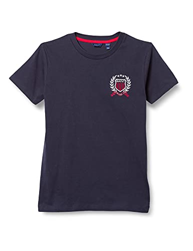 GANT D1. Camiseta Medium Crest SS, Azul Noche, 158 cm-164 cm para Niños